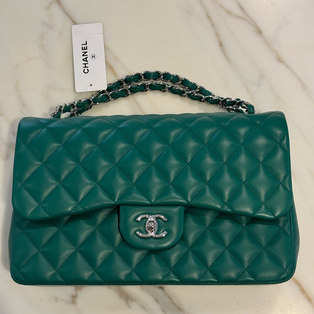 Brand new Chanel Green double-flap handbag